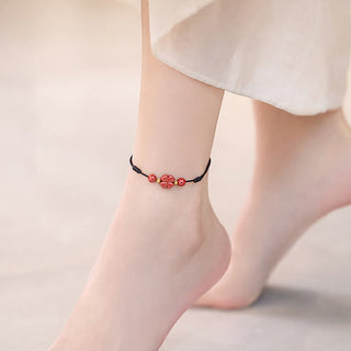 Buddha Gift Four Leaf Clover Cinnabar Blessing Calm String Bracelet Anklet