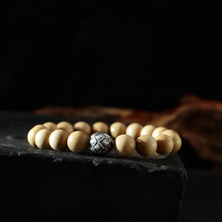 Buddha Gift Tibet Peach Wood Lotus Cinnabar Bagua Yin Yang Luck Wealth Bracelet