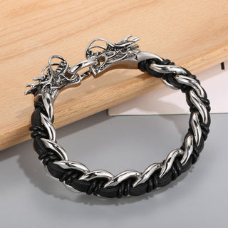 Buddha Gift Dragon Leather Titanium Steel Protection Luck Braided Bracelet