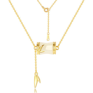 Buddha Gift 925 Sterling Silver 22K Gold Hetian White Jade Bamboo Leaf Luck Necklace Pendant Bracelet