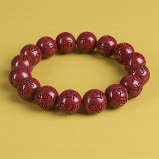Buddha Gift Natural Double PiXiu Cinnabar Om Mani Padme Hum Wealth Luck Bead Bracelet