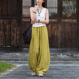 Buddha Gift Ramie Cotton Linen Pants Tie-dye Design Trousers Loose Zen Yoga Women's Pants with Pockets