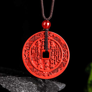 Buddha Gift Natural Cinnabar Mountain Ghosts Spend Money Bagua Design Blessing Necklace Pendant