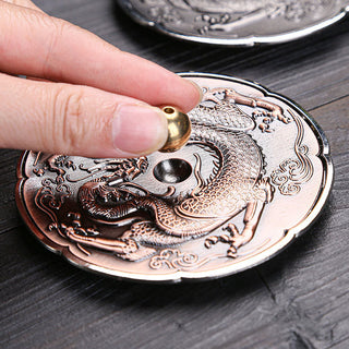Buddha Gift Round Auspicious Dragon Protection Copper Alloy Stick Incense Burner Decoration