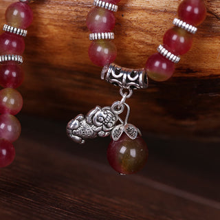 Buddha Gift Natural Watermelon Tourmaline PiXiu Elephant Positive Triple Wrap Bracelet