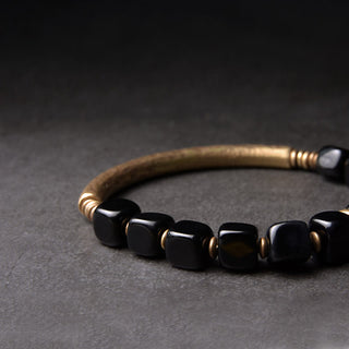 Buddha Gift Black Obsidian Crystal Copper Strength Couple Bracelet