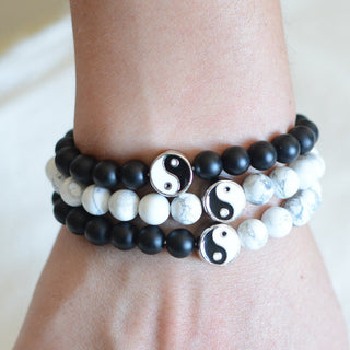 Buddha Gift 3pcs Natural White Turquoise Frosted Stone Bead Yin Yang Wealth Bracelet