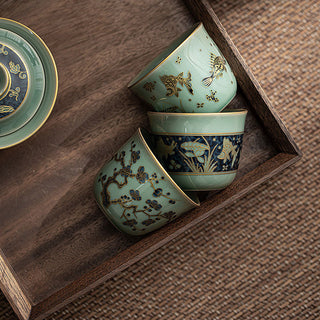 Buddha Gift Butterfly Flower Lotus Koi Fish Plum Blossom Ceramic Teacup Kung Fu Tea Cup 100ml