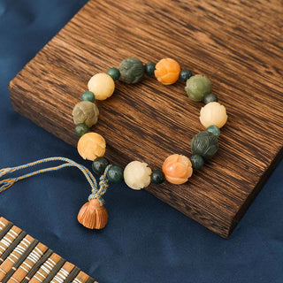 Buddha Gift Bodhi Seed Lotus Bead Engraved Moss Agate Peace Calm Bracelet
