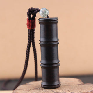 Buddha Gift Ebony Wood Bamboo Pattern Ghau Prayer Box Peace Necklace Pendant