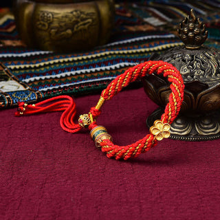 Buddha Gift Tibet Handmade Five God Of Wealth Luck Thangka Amulet Prayer Wheel Flower Charm Weave String Bracelet