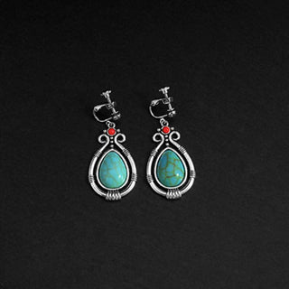 Buddha Gift Tibet Vintage Turquoise Waterdrop Strength Drop Dangle Earrings Clips