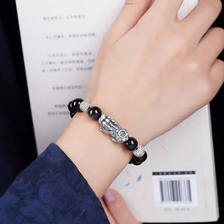 Buddha Gift 925 Sterling Silver Natural Gold Sheen Obsidian PiXiu Wealth Protection Bracelet