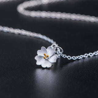 Buddha Gift 925 Sterling Silver Cherry Blossom Flower Blessing Necklace Pendant