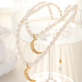 Buddha Gift Pearl Crescent Moon Calm Necklace Pendant