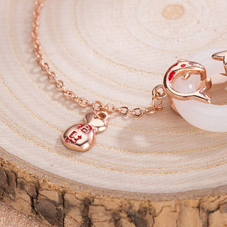 Buddha Gift White Jade Double Koi Fish Peace Buckle Attract Fortune Luck Charm Bracelet