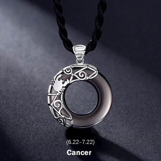 Buddha Gift 12 Constellations of the Zodiac Ice Obsidian Blessing Round Pendant Necklace