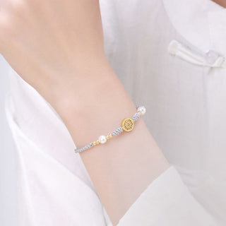 Buddha Gift Copper Coin Fortune Tree Pearl Luck Blue Rope Braided Bracelet