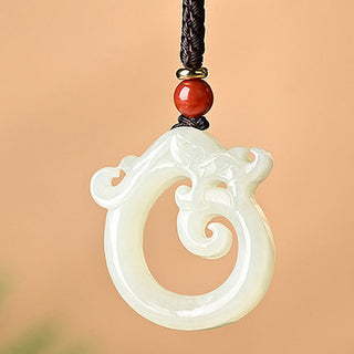 Buddha Gift White Jade Cyan Jade Dragon Protection Necklace String Pendant