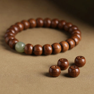 Buddha Gift Natural Abelia Biflora Wood Hetian Jade Bamboo Bead Warding Off Evil Spirits Bracelet