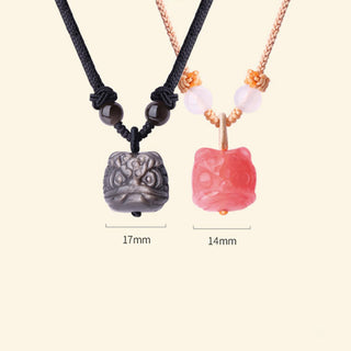 Buddha Gift Natural Silver Sheen Obsidian Red Agate Dancing Lion Protection Necklace Pendant