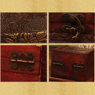 Buddha Gift Retro Small Square Wood Jewelry Box Lotus Grass Flower Grape Copper Coin Daffodil Jewelry Storage Box