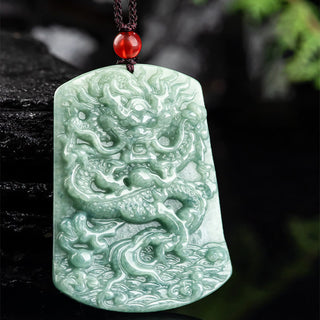 Buddha Gift Natural Jade Chinese Zodiac Dragon Sea Luck String Necklace Pendant