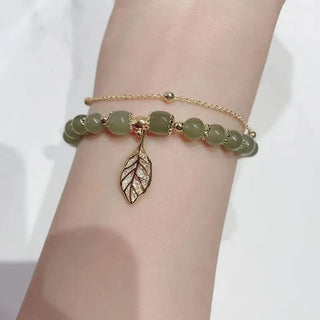 Buddha Gift Jade Leaf Ginkgo Tulip Peanut Fu Character Luck Beaded Bracelet