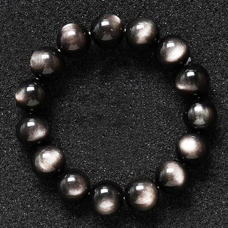 Buddha Gift Natural Silver Sheen Obsidian Soothing Protection Bracelet