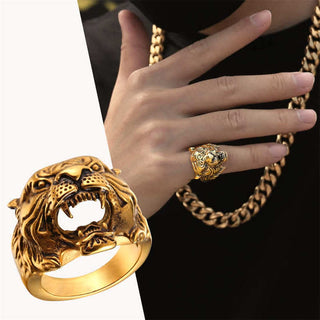Buddha Gift Men's Animal Tiger Head Titanium Steel Balance Calm Punk Rock Biker Ring