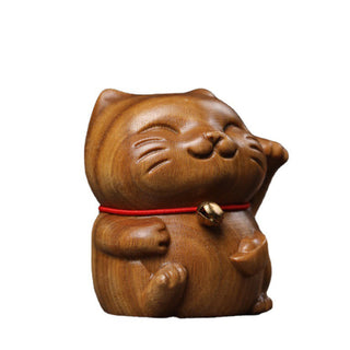 Buddha Gift Green Sandalwood Small Mini Cute Lucky Cat Peace Decorations