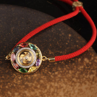 Buddha Gift Colorful Zircon Copper Wealth Luck Rotation Bracelet Necklace Pendant
