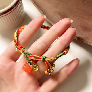 Buddha Gift Persimmon Red Agate Strength Reincarnation Knot Braid String Bracelet