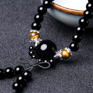 Buddha Gift 108 Beads Natural Black Obsidian Tiger Eye Mala Bracelet