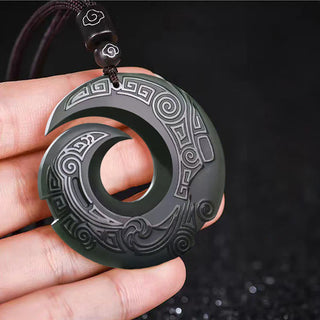 Buddha Gift One's Luck Improves Design Patern Hetian Cyan Jade Peace Buckle Luck Necklace Pendant