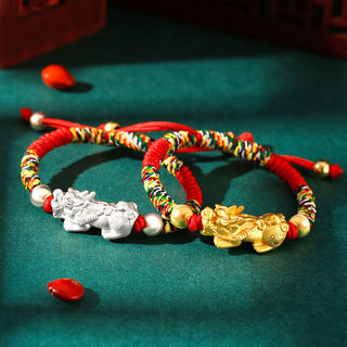 Buddha Gift 999 Sterling Silver PiXiu Wealth King Kong Knot String Braided Kids Child Bracelet