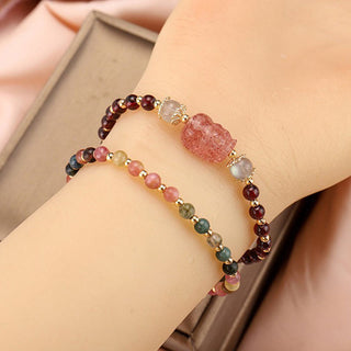 Buddha Gift Natural Tourmaline Garnet Strawberry Quartz PiXiu Moonstone Protection Bracelet