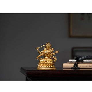 Buddha Gift Four-armed Manjusri Bodhisattva Gold Figurine Compassion Serenity Copper Statue Home Decoration