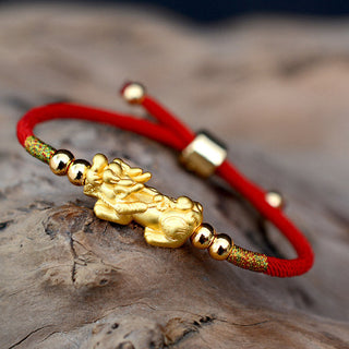 Buddha Gift 24K Gold-Plated PiXiu Luck Red String Bracelet