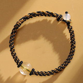 Buddha Gift Handmade Red Agate Amethyst Golden Rutilated Quartz Pink Crystal Bead Calm Braided Bracelet