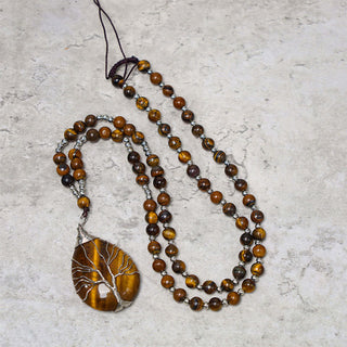 Buddha Gift Natural Tiger Eye Strength Beaded Pendant Necklace