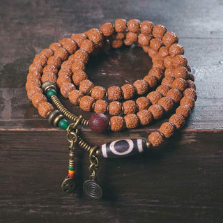 Buddha Gift 108 Mala Rudraksha Beads Bodhi Seed Dzi Bead Luck Auspiciousness Tassel Bracelet