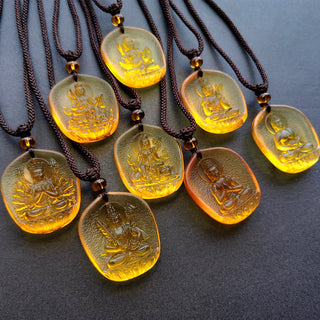 Buddha Gift Chinese Zodiac Natal Buddha Blessing Liuli Crystal Compassion Necklace Pendant