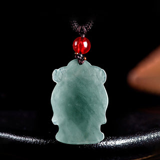 Buddha Gift Natural Green Jade Chinese God of Wealth Caishen Ingot Abundance Necklace Pendant
