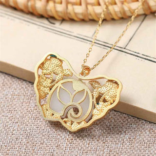 Buddha Gift White Jade Elephant Butterfly Lotus Success Necklace Chain Pendant