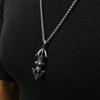 Buddha Gift Tibet Vajra Dorje Pattern Copper Luck Wealth Metal Necklace Pendant