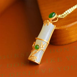 Buddha Gift White Jade Cyan Jade Bamboo Protection Necklace Pendant