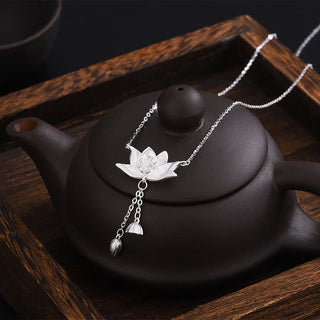 Buddha Gift 999 Sterling Silver Lotus Flower Pod Carved Enlightenment Necklace Pendant