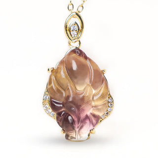 Buddha Gift Natural Colorful Fluorite Nine Tailed Fox Protection Necklace Pendant
