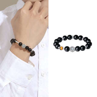 Buddha Gift 925 Sterling Silver Black Obsidian Tiger Eye Eye of Providence Purification Bracelet